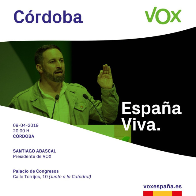 Córdoba.- 28A.- Santiago Abascal dará un mitin en Córdoba tres días antes de ini