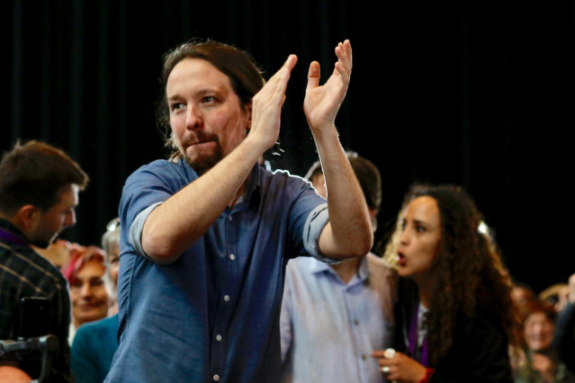 En Zaragoza, el candidato de Unidas Podemos, Pablo Iglesias, presenta sus medidas para investigar y desmantelar 
