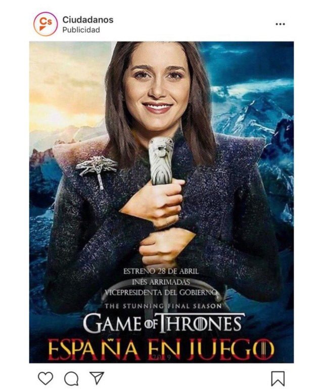Ciudadanos recurre a Juego de Tronos y convierte a Arrimadas en la 'madre de dragones' en Instagram