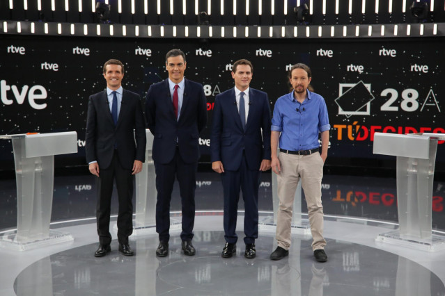 RTVE organiza el debate electoral a cuatro en el que participan los dirigentes de PSOE, PP, Podemos y Ciudadanos