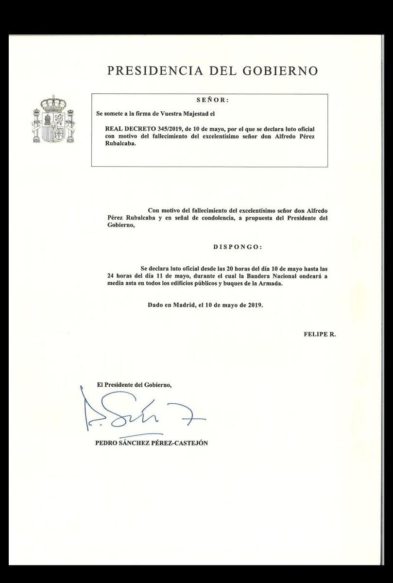Real drecreto luto oficial por la muerte de Rubalcaba