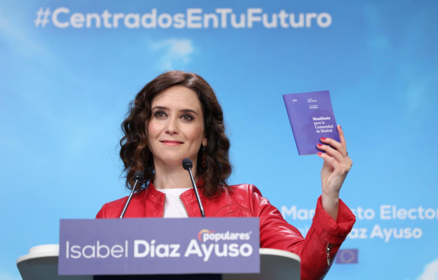 La candidata del PP a la presidencia de la Comunidad de Madrid, Isabel Díaz Ayuso, presenta el manifiesto electoral de cara a las elecciones del 26 de mayo