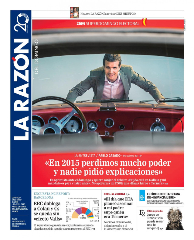Primeras páginas de los diarios llegados esta noche a nuestra redacción