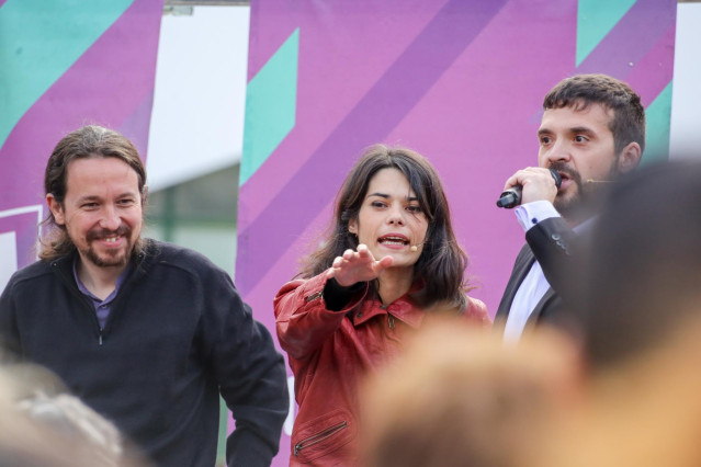 Pablo Iglesias interviene en un acto de Unidas Podemos junto a María Eugenia Rodríguez Palop en Alcorcón, Madrid