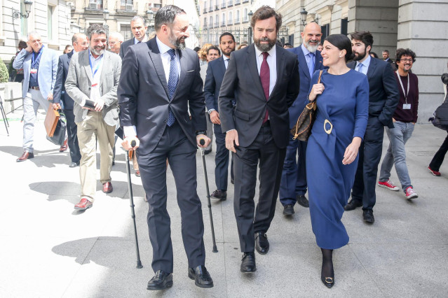 Los 24 diputados de Vox se fotografían en la escalinata principal del Congreso