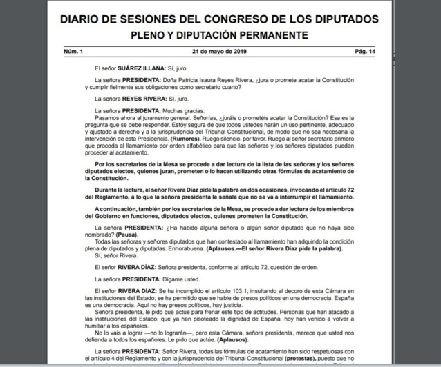 El Diario de Sesiones del Congreso, fiel a la tradición, no detalla las fórmulas de acatamiento de la Constitución