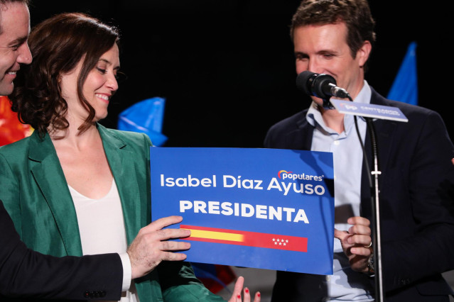 26M.- Díaz Ayuso da por hecho que presidirá la Comunidad de Madrid aunque no ha empezado a negociar con Cs y Vox