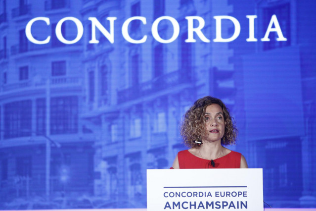 La presidenta del Congreso de los Diputados, Meritxell Batet, durante su intervención en el I Concordia Europe - AmchamSpain Summit.