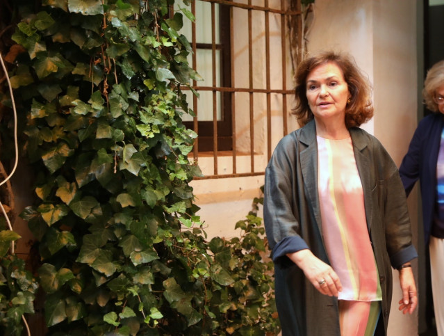 La vicepresidenta del Gobierno en funciones, Carmen Calvo, en Carmona (Sevilla).