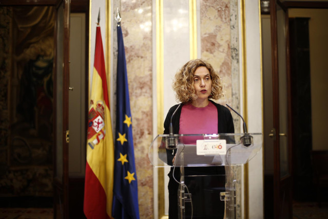 La presidenta del Congreso de los Diputados, Meritxell Batet, ofrece declaraciones a los medios de comunación tras la reunión de la Mesa en la que se determinó que la mayoría absoluta del Congreso continúase en 176 votos tras la suspensión de los diputado