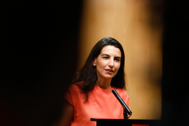 Imagen de archivo de la candidata de Vox a la presidencia de Madrid, Rocío Monasterio, en rueda de prensa en la Asamblea de Madrid tras reunirse con el presidente de la Asamblea.