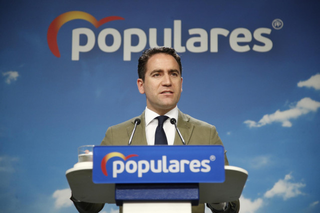 El secretario general del Partido Popular, Teodoro García Egea, en declaraciones a los medios en la sede nacional del partido tras una reunión del Comité de Dirección del partido (archivo)