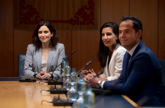 Reunión de los portavoces de PP, Vox y Cs en la Asamblea de Madrid, Isabel Díaz Ayuso, Rocío Monasterio e Ignacio Aguado