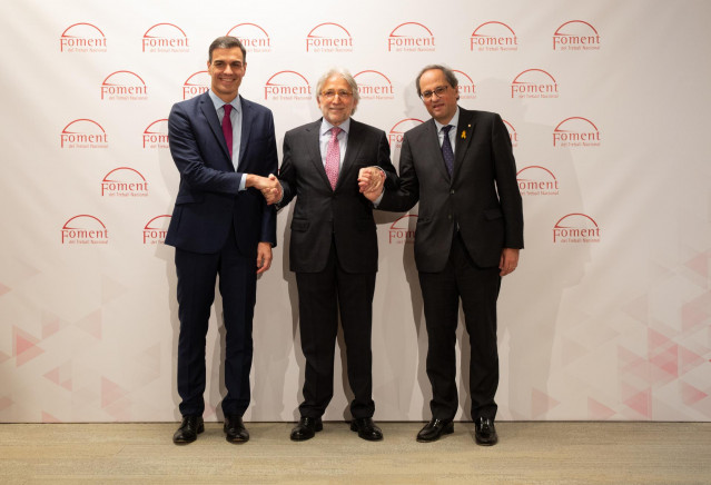 El presidente del Gobierno Pedro Sánchez, el presidente de la Generalitat Quim Torra y el presidente de Fomento del Trabajo J.Sánchez Llibre entregan Medallas de Honor y Premis Ferrer Salat en el Hotel Sofía de Barcelona