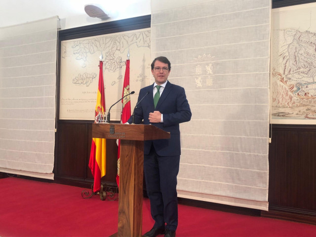 El presidente de la Junta de Castilla y León, Alfonso Fernández Mañueco, en la presentación de su Gobierno