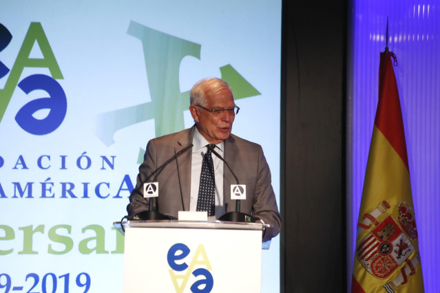 El ministros de Asuntos Exteriores, Unión Europea y Cooperación en funciones, Josep Borrell, interviene en el Acto del XX Aniversario de la Fundación Euroamérica en Casa América.