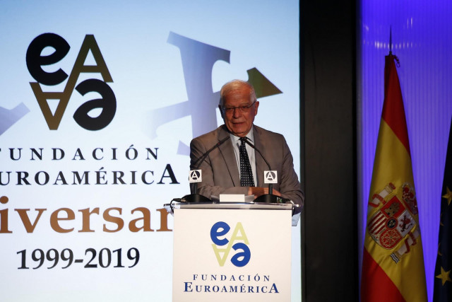 El ministros de Asuntos Exteriores, Unión Europea y Cooperación en funciones, Josep Borrell, interviene en el acto del XX Aniversario de la Fundación Euroamérica en Casa América.