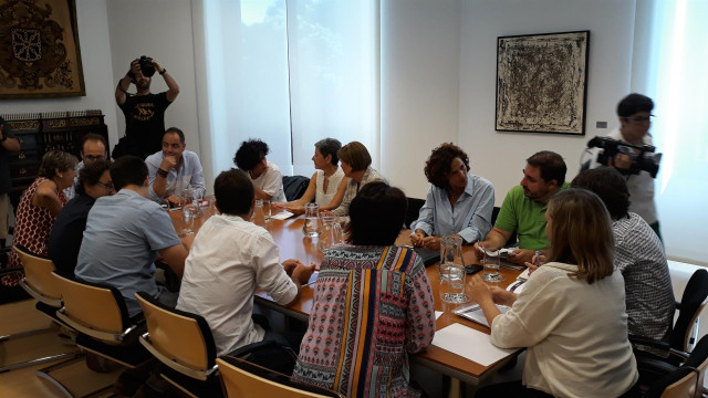 Reunión del martes de los representantes del PSN, Geroa Bai, Podemos e I-E para negociar el modelo de Gobierno en Navarra