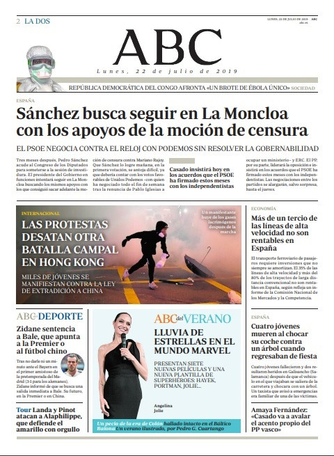 Portada del periódico ABC del 22 de julio.