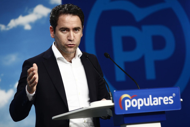 El secretario general del Partido Popular, Teodoro García Egea, en rueda de prensa en la sede nacional del partido tras la reunión del Comité de Dirección del PP.