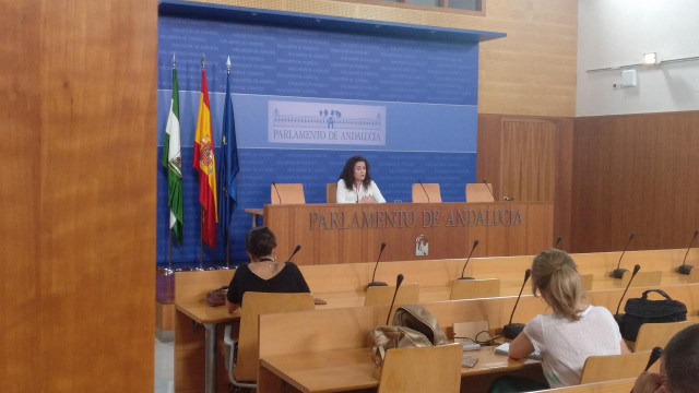 La portavoz parlamentaria de Adelante Andalucía, Inmaculada Nieto, en rueda de prensa