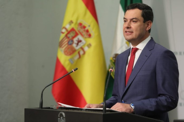 El presidente de la Junta de Andalucía, Juanma Moreno, en la rueda de prensa tras el Consejo de Gobierno andaluz.
