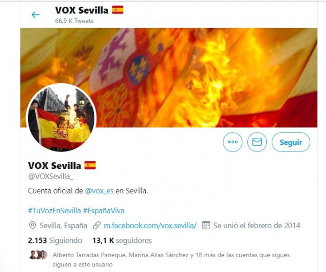 Imagen de la cuenta 'hackeada' de Vox Sevilla