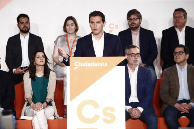 El presidente de Ciudadanos, Albert Rivera, ofrece una rueda de prensa tras la reunión extraordinaria del Consejo General de Ciudadanos, celebrada en Madrid Marriott Auditorium después de las recientes dimisiones de diferentes cargos en el partido.