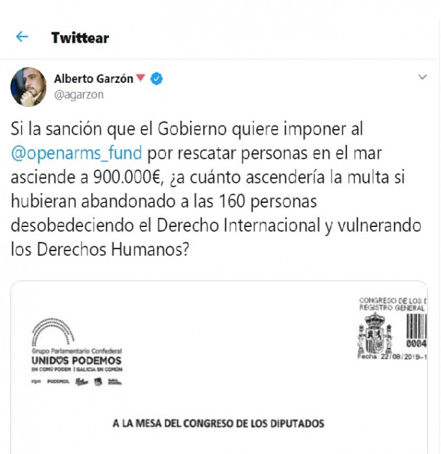 Pregunta de Garzón sobre el 'Open Arms'