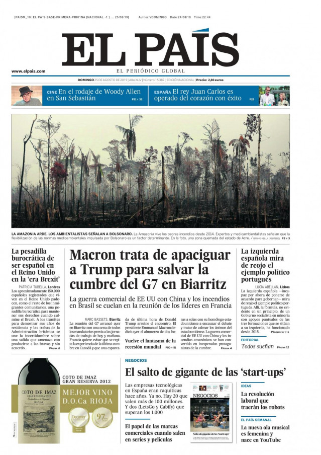 Portada El País Domingo 25 de agosto