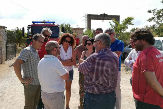 La presidenta del Consell de Mallorca (3i), Catalina Cladera, en el lugar del accidente aéreo entre una avioneta y un helicóptero.