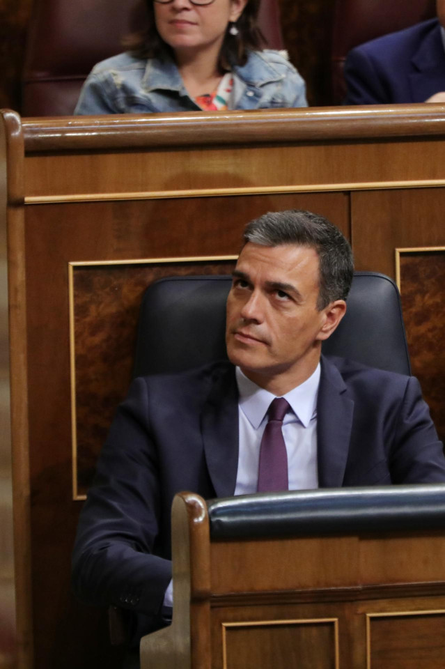 El presidente del Gobierno en funciones, Pedro Sánchez, durante el Pleno extraordinario en el Congreso para tratar la gestión del 'Open Arms'.