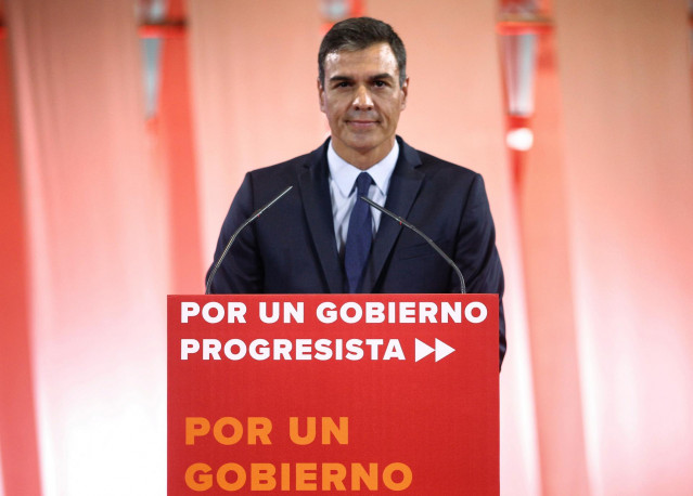 El presidente del Gobierno en funciones, Pedro Sánchez, durante su intervención en la presentación de la propuesta abierta de 'Programa común progresista'.