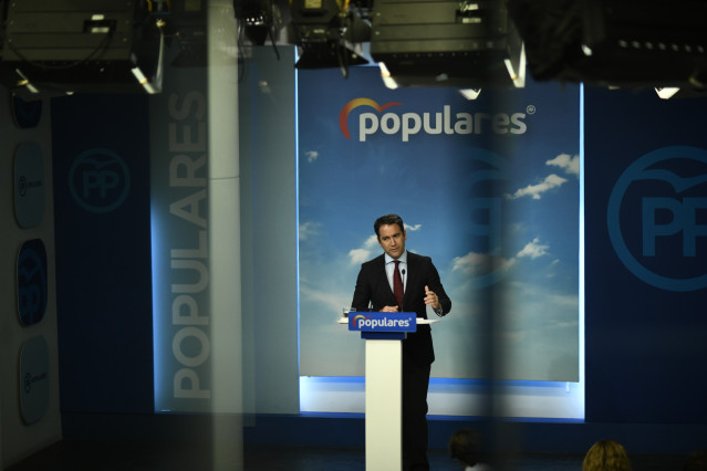 El secretario general del PP, Teodoro García Egea, durante una rueda de prensa tras la reunión del Comité de Dirección del Partido Popular en la sede de Génova, en Madrid.