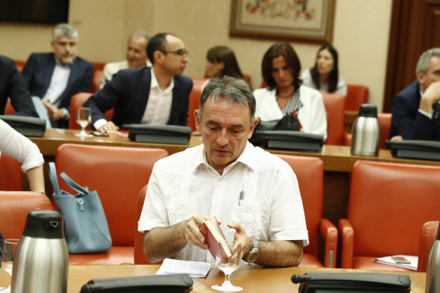 El diputado de Unidas Podemos, Enrique Santiago, durante la Diputación Permanente en la que se debate sobre las peticiones de comparecencia del presidente del Gobierno en funciones para explicar los motivos por los que el Ministro del Interior en funcione