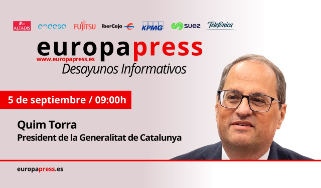 Portadilla del Desayuno Informativo de Europa Press con el presidente de la Generalitat de Cataluña, Quim Torra.