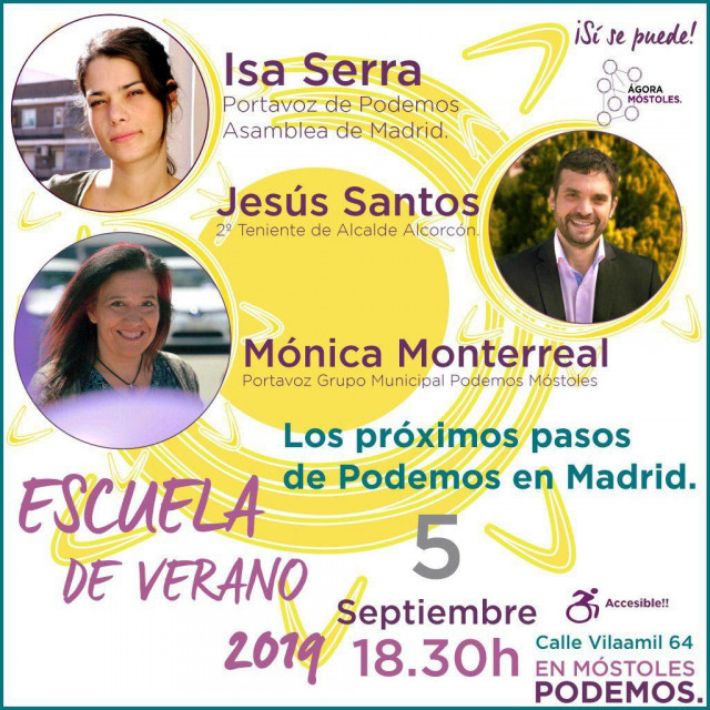 Cartel de la clausura de la Escuela de Verano de Podemos Móstoles