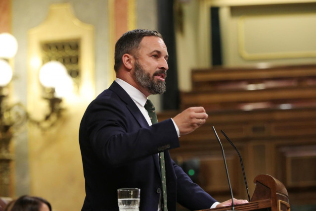 El presidente de Vox, Santiago Abascal, durante el Pleno extraordinario en el Congreso para tratar la gestión del 'Open Arms'.