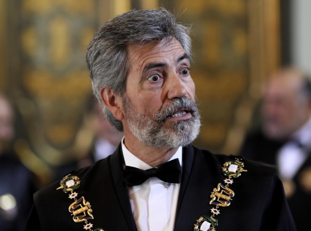 El presidente del Consejo General del Poder Judicial, Carlos Lesmes, durante la apertura del año judicial 2019/2020 en el Palacio de Justicia de Madrid.