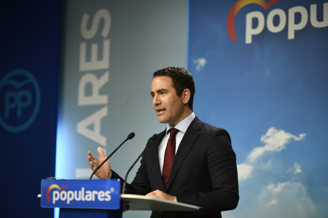 El secretario general del PP, Teodoro García Egea, durante una rueda de prensa tras la reunión del Comité de Dirección del Partido Popular en la sede de Génova, en Madrid.