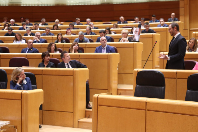 El portavoz del PP en el Senado, Javier Maroto, interviene en el Pleno del Senado.