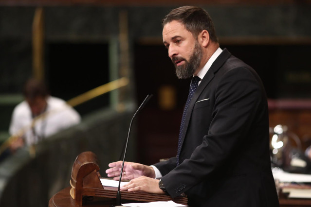 El presidente de Vox, Santiago Abascal, interviene en la sesión de control al Gobierno en funciones, en Madrid (España) a 11 de septiembre de 2019.
