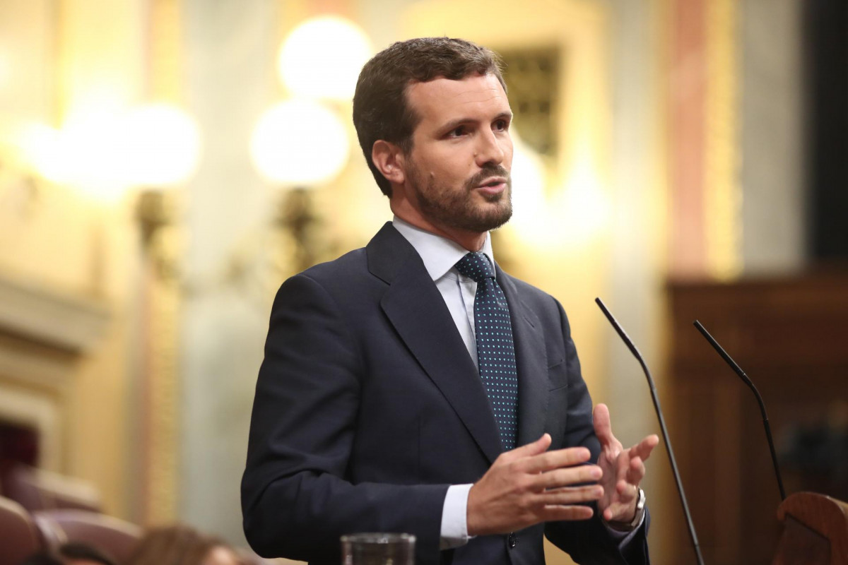 El presidente del Partido Popular, Pablo Casado, interviene en la sesión de control al Gobierno en funciones, en Madrid (España) a 11 de septiembre de 2019.