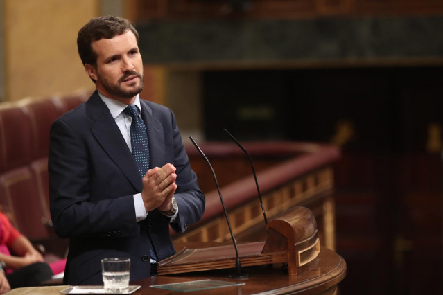 El presidente del Partido Popular, Pablo Casado, interviene en la sesión de control al Gobierno en funciones, en Madrid (España) a 11 de septiembre de 2019.