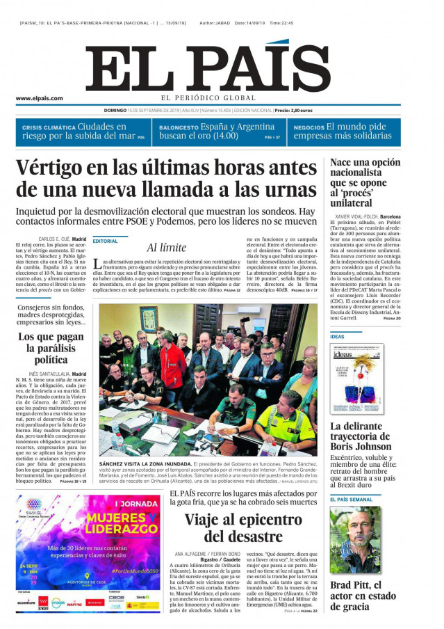 Portada El País 14 de septiembre 2019