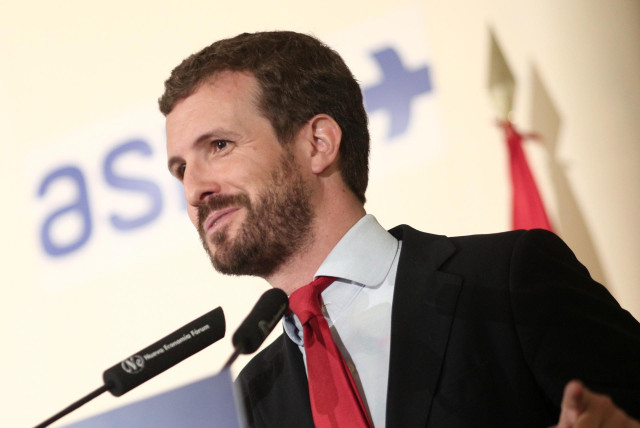 El presidente del PP, Pablo Casado interviene en un desayuno informativo de la tribuna Fórum Europa, organizado por Nueva Economía Fórum en el Hotel Westin Palace, en Madrid, a 16 de septiembre de 2019.