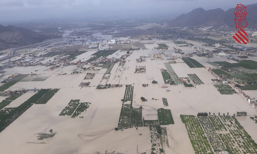 Inundaciones en Orihuela, campos anegados