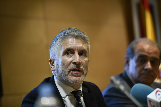 El ministro del Interior en funciones, Fernando Grande- Marlaska, durante su intervención en la inauguración del primer ciclo formativo dirigido a todos los miembros de las Fuerzas y Cuerpos de Seguridad que integran la Red policial dedicada a la investig