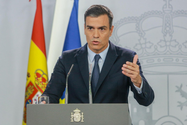 El presidente del Gobierno, Pedro Sánchez, ofrece una rueda de prensa  posterior a su reunión con el Rey para proponer candidato a la Presidencia del Gobierno, en el complejo de La Moncloa, Madrid (España) a 17 de septiembre de 2019.