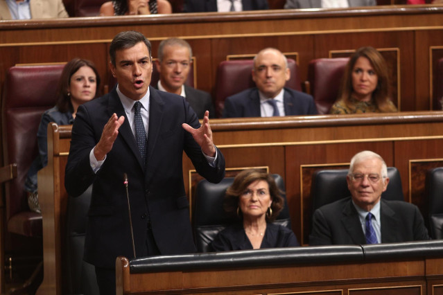 El presidente del Gobierno en fucniones, Pedro Sánchez, comparece en sesión de control al Gobierno en funciones un día después de conocerse la casi plena seguridad de unas elecciones el 10 de noviembre, en Madrid (España), a 18 de septiembre de 2019.